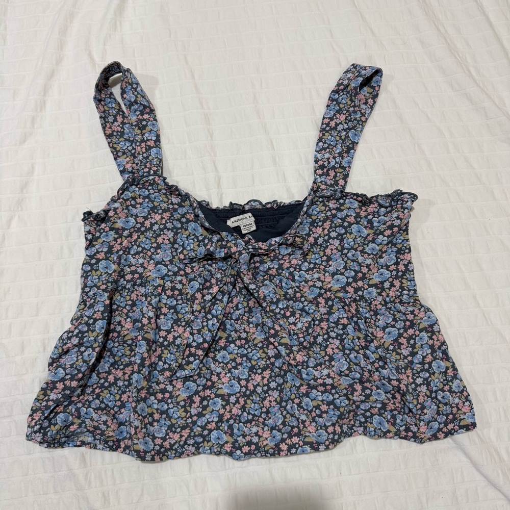 American Eagle Outfitters Floral Babydoll Top - Blue and Pink Size M
